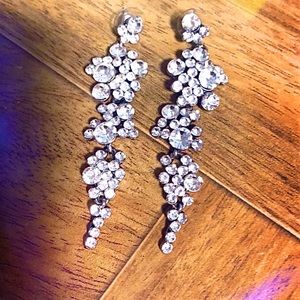 Long dangle dangly bauble chandelier CZ silver earrings